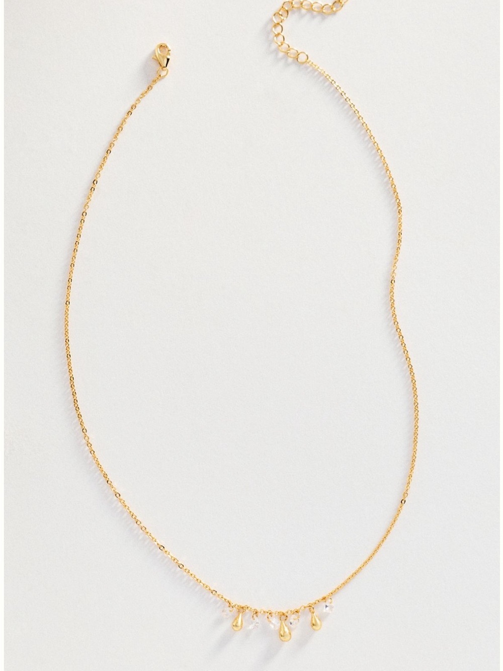 Anthropologie Gold Teardrop Charm Dainty Necklace with Petite Crystals